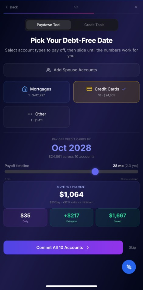 Pick Your Debt-Free Date screen