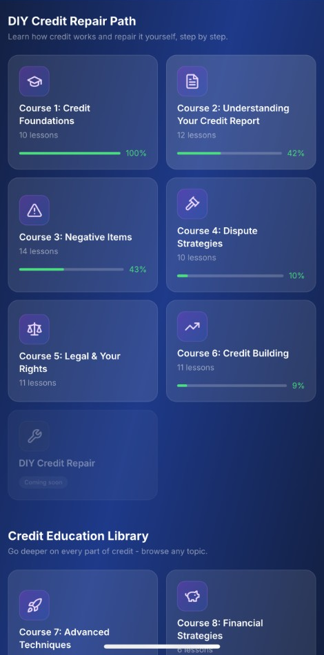 Learn Your Credit screen